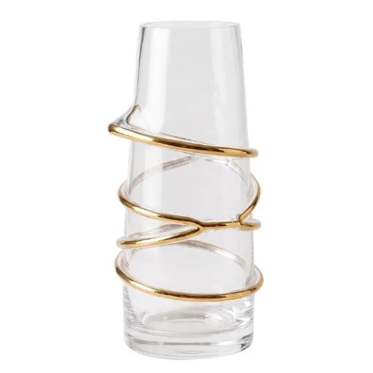 Florero conico premium transparente con dorado 